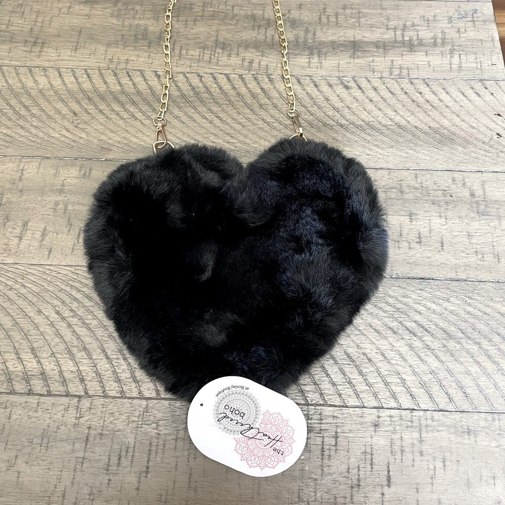 Black Fluffy Heart Purse